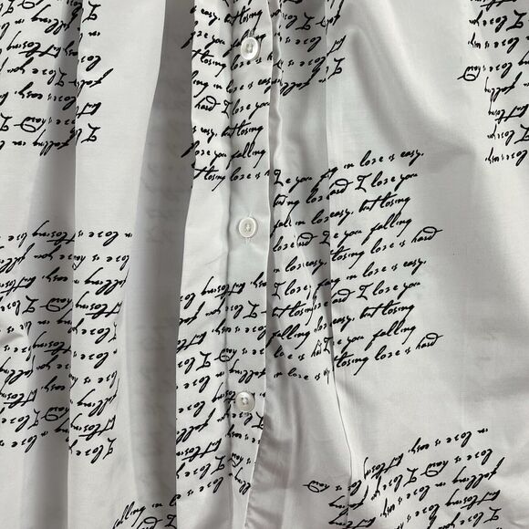 Spoon Jeans Long Sleeve Button Up Shirt Dress Women's Med White Black Script - Picture 15 of 16